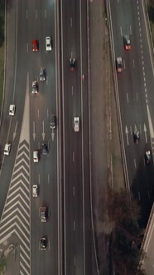 Highway from above Night Drone view