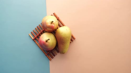 Slice of Fresh Pears on Table Close Up