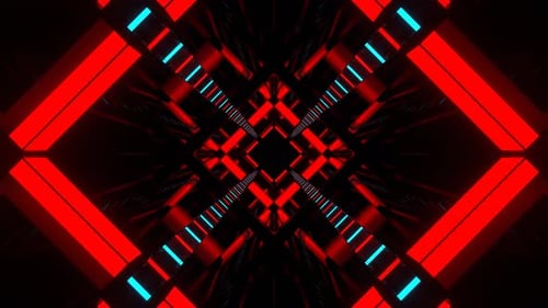 Red And Cyan Flashing Neon Lamps Tunnel Background Vj Loop In 4K