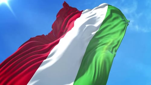 Realistic Waving Italian Flag with Sun Flare