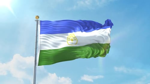 Bashkortostan Flag Waving Against a Bright Blue Sky