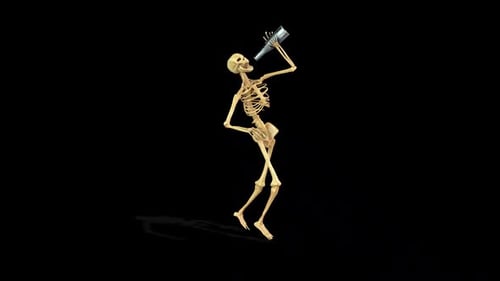 Funny 3D Skeleton Drinking and Celebrating Animation