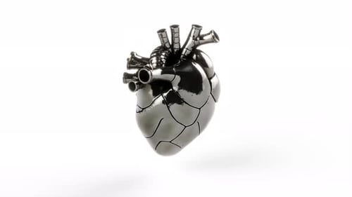 Metal Mechanical Heart on White Bg Rotate Endless