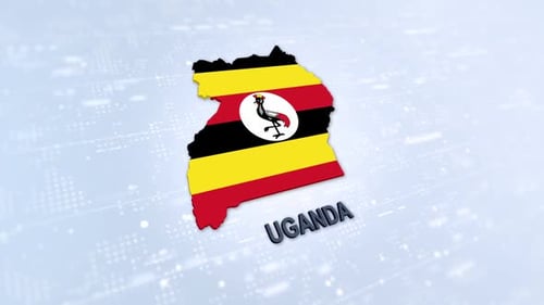 3D Map of Uganda with National Flag and Country Name
