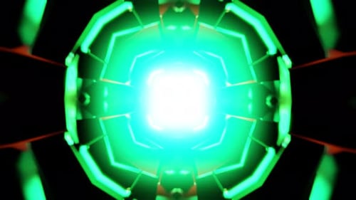 Neon Green Tunnel VJ Loop with Rotating Hexagonal Rings and Glowing Core