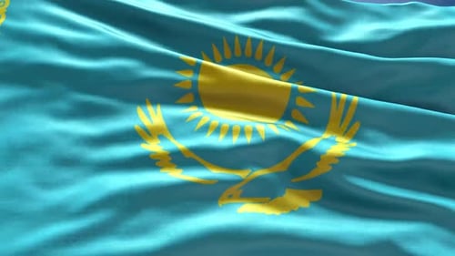 Kazakhstan National Flag Waving with Realistic Fabric Texture