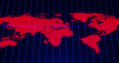 High tech earth map hologram, communication and big data visualization, binary code