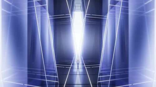 Blue neon tunnel and light background, abstract and technology concept, 3d rendering.