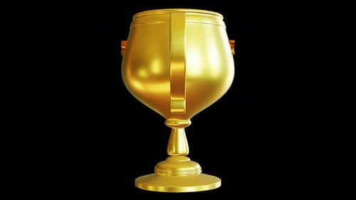 Golden 1st Place Award Trophy Rotating on Black Background