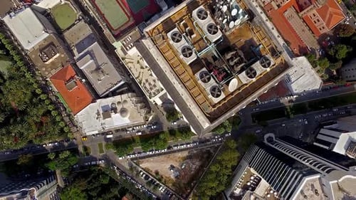 View of buildings from above with drone