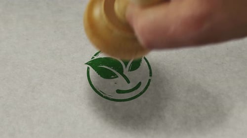 Sello con símbolo ecológico Leaf Smile y lazo de estampado