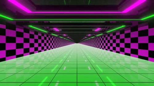 Green And Pink And Black Futuristic Hallway Background Vj Loop In HD