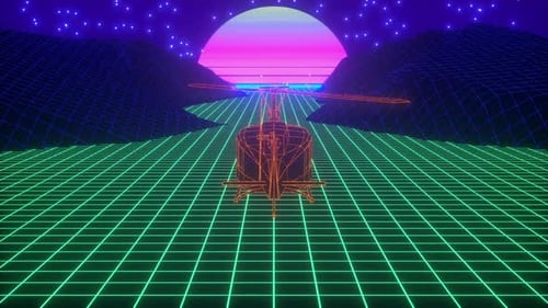 Retro Neon Low Poly Vaporwave Helicopter Mountains Loop 4K