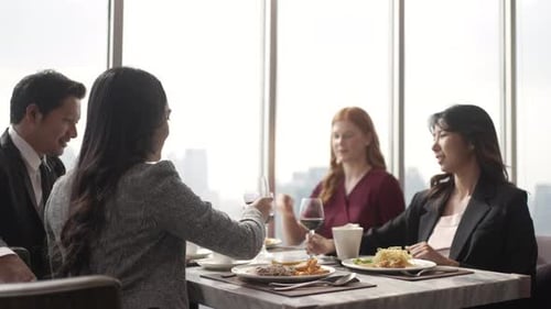 Group of diversity people are celebrating at luxury restaurant.