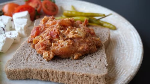 Fresh Breakfast of Fried Tomatoes and Eggs