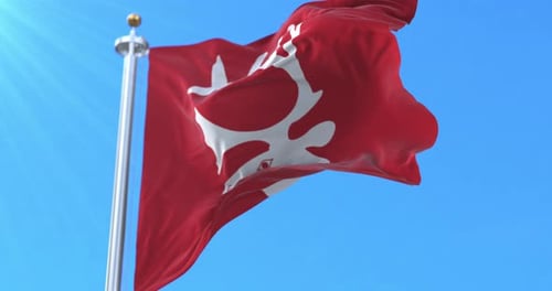 Realistic Waving Red Flag with White Deer Head