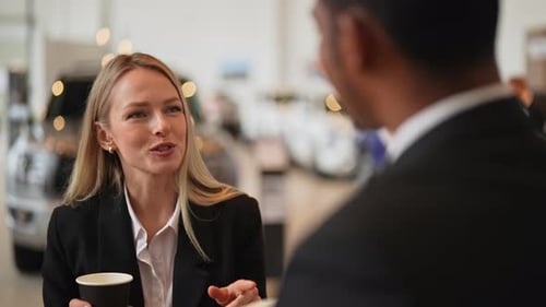 Business Colleagues Talking at Work Over Coffee