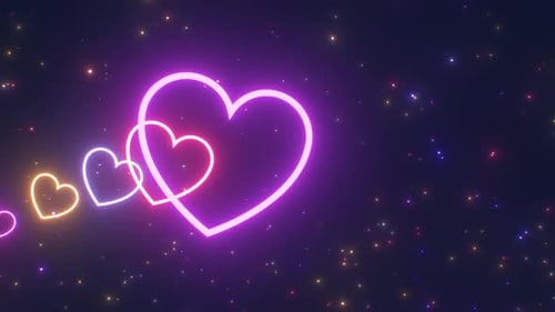 Ultraviolet Neon Glowing Heart Lights Tunnel Roller Coaster In Space