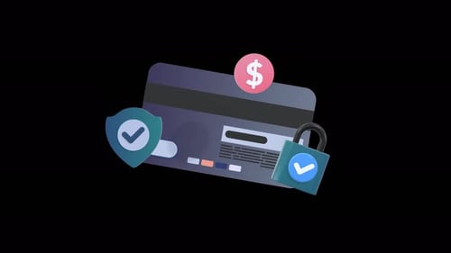 Looping Animation of Secure Payment and Online Transaction Protection Concept With Alpha Channel.