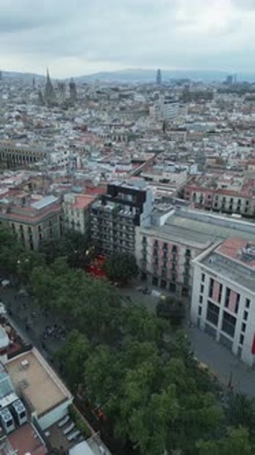 Aerial video over an urban scene in Barcelona, Catalonia, Spain.