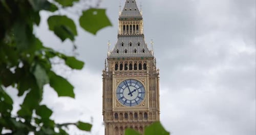 Beautiful Details of the Big Ben Surrounded by Greenery in London, UK