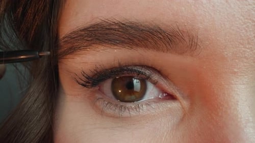 Young Woman Uses Dark Pencil to Highlight Contour of Brows