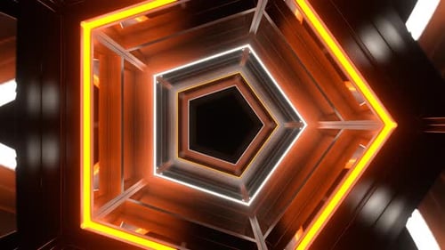 Orange And White Neon Mirrored Pentagonal Tunnel Background Vj Loop In 4K