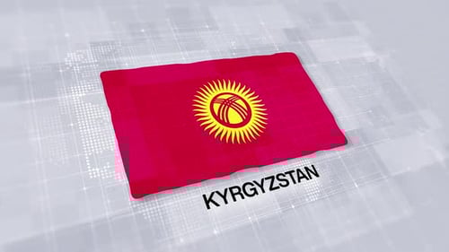 Animated Waving Flag of Kyrgyzstan with Global Map Background