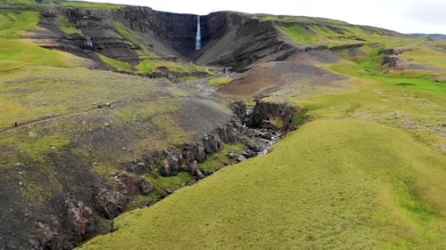 Aerial view of Hengifoss waterfall in Iceland.