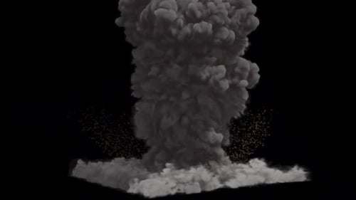 Tall Fire Column Explosion With Smoke Base
