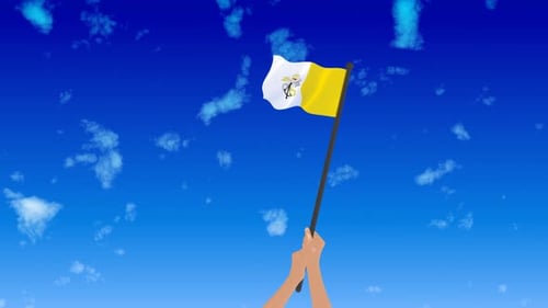 Vatican City Flag Waving Animation with Blue Sky Background
