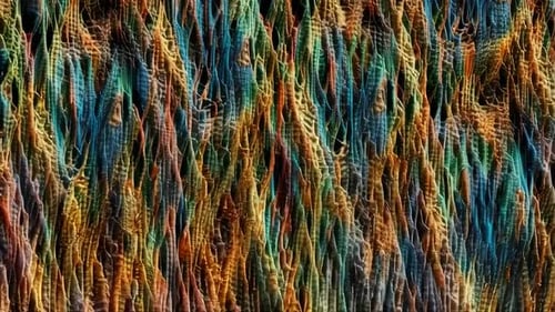Abstract motion graphic featuring dense colorful woven fiber