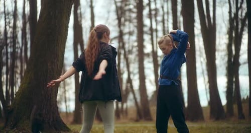 Two Woman Workout Exercising In Park Jogging Fitness