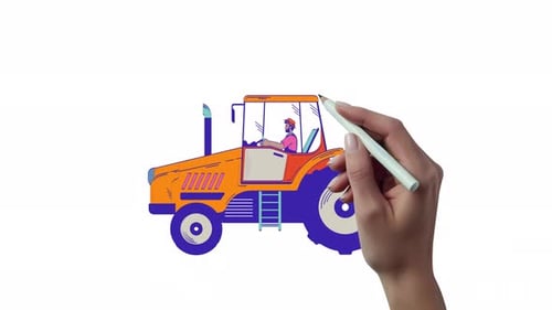 African american male farmer riding tractor hand drawn 2D character animation