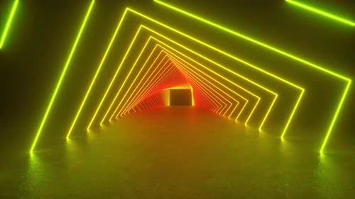 Neon Lights Tunnel in Dark Room