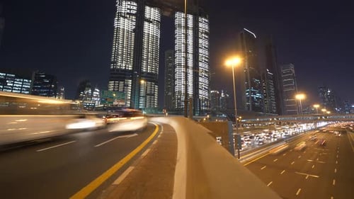Sparkling City Lights on a Modern Motorway at Night