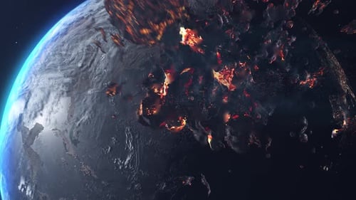 Asteroid meteor Rock Heading planet Earth with Burning rock debris