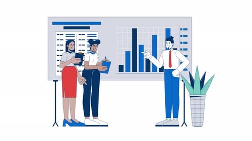 Business Team Analyzing Data Charts Flat Design Animation