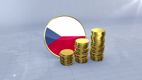 Czech Republic Flag With Plain Gold Coins Tower