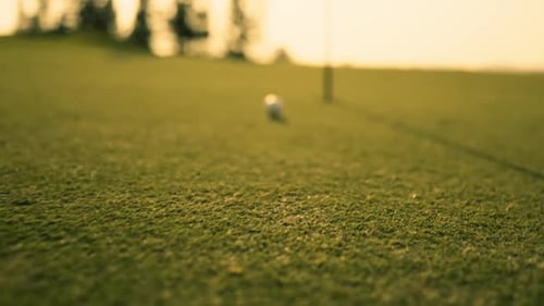 Putting Golf Ball on green in golf course hitting the golf ball to hole