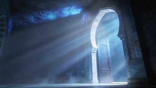 Islamic Ramadan Background, Radiant Light Emanating From An Islamic Arch Illuminating The Mosque