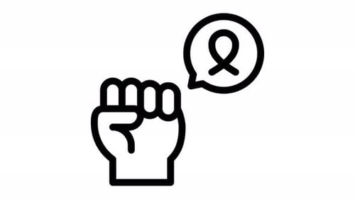 pink ribbon line icon animation