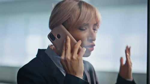Portrait Angry Ceo Calling Smartphone at Grey Office Boss Yelling Mobile Phone