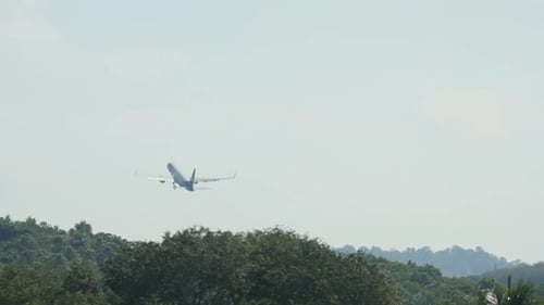 Airplane Taking Off Over Lush Tropical Forest