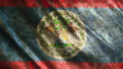 Distressed Grunge Belize Flag Waving Animation