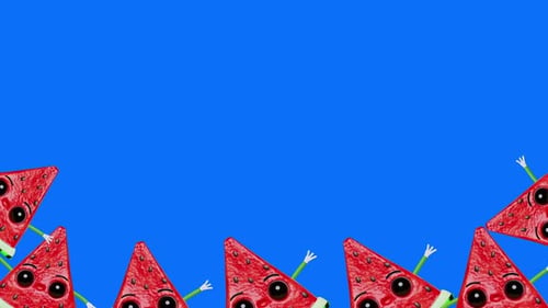 Süße tanzende Wassermelonenscheiben, kreative 3D-Charakteranimationen, Frame-Motion-Grafiken, 4K-Bluescreen
