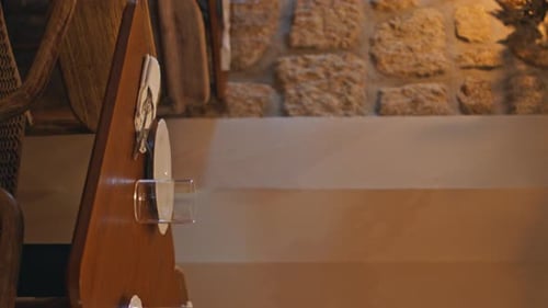 Cozy Served Restaurant Tables Under Warm Light Original Lamps Cafe Vertically