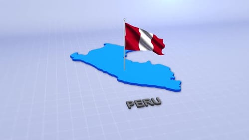 Waving Flag of Peru on Animated Country Map