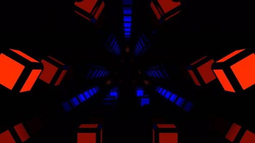 Deep Blue And Orange Movement Of Neon Energy Along The Abstract Corridor Background Vj Loop In 4K