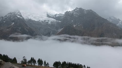 Beautiful mountain landscape with thick clouds